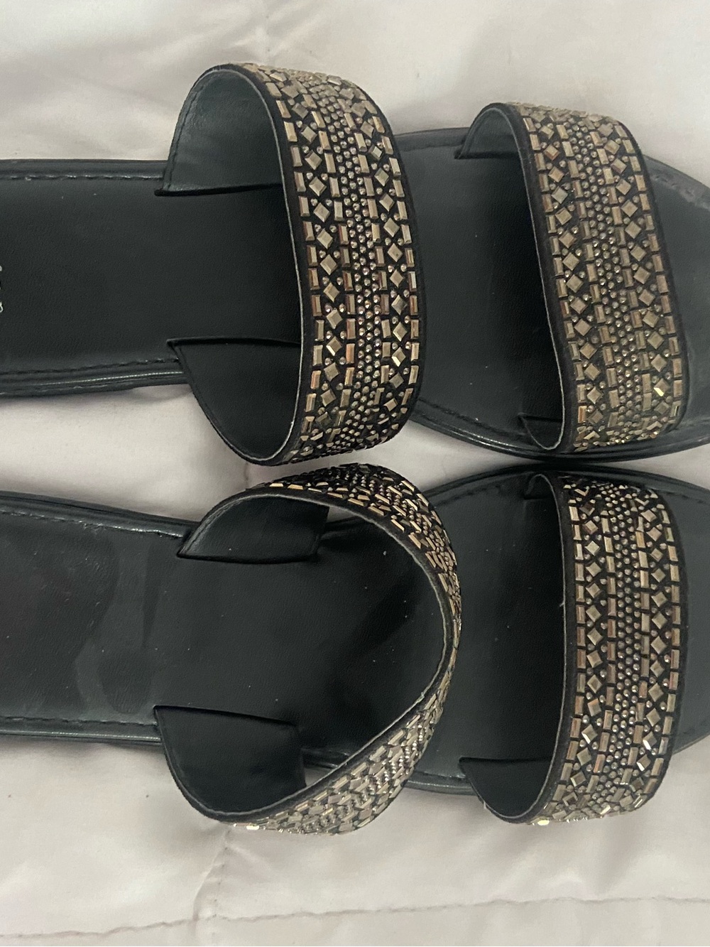 a new day Black Slide Sandals with Metallic Bead Embellishment